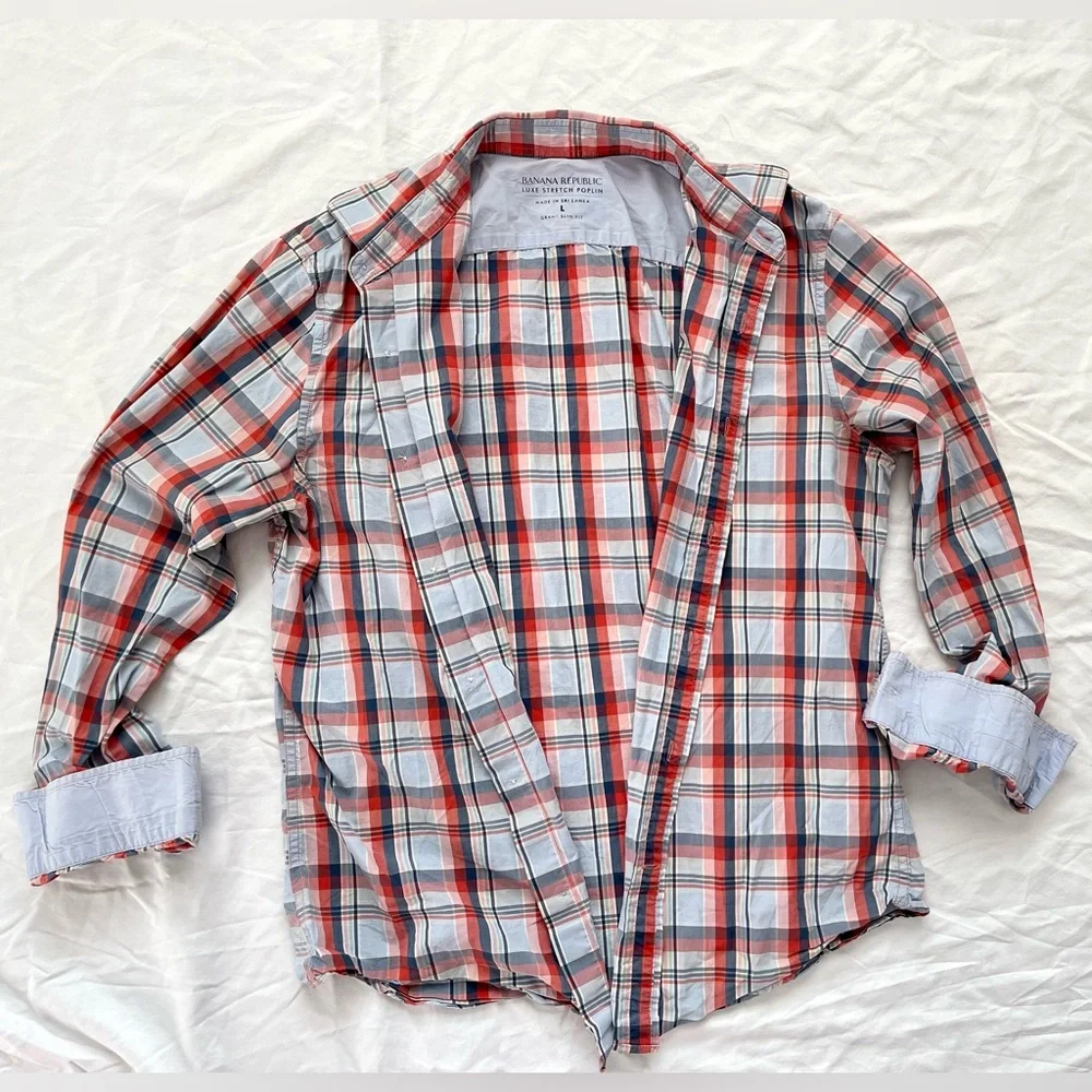 Banana Republic Mens Button Long Sleeve Shirt | Luxe Stretch Poplin | Size L